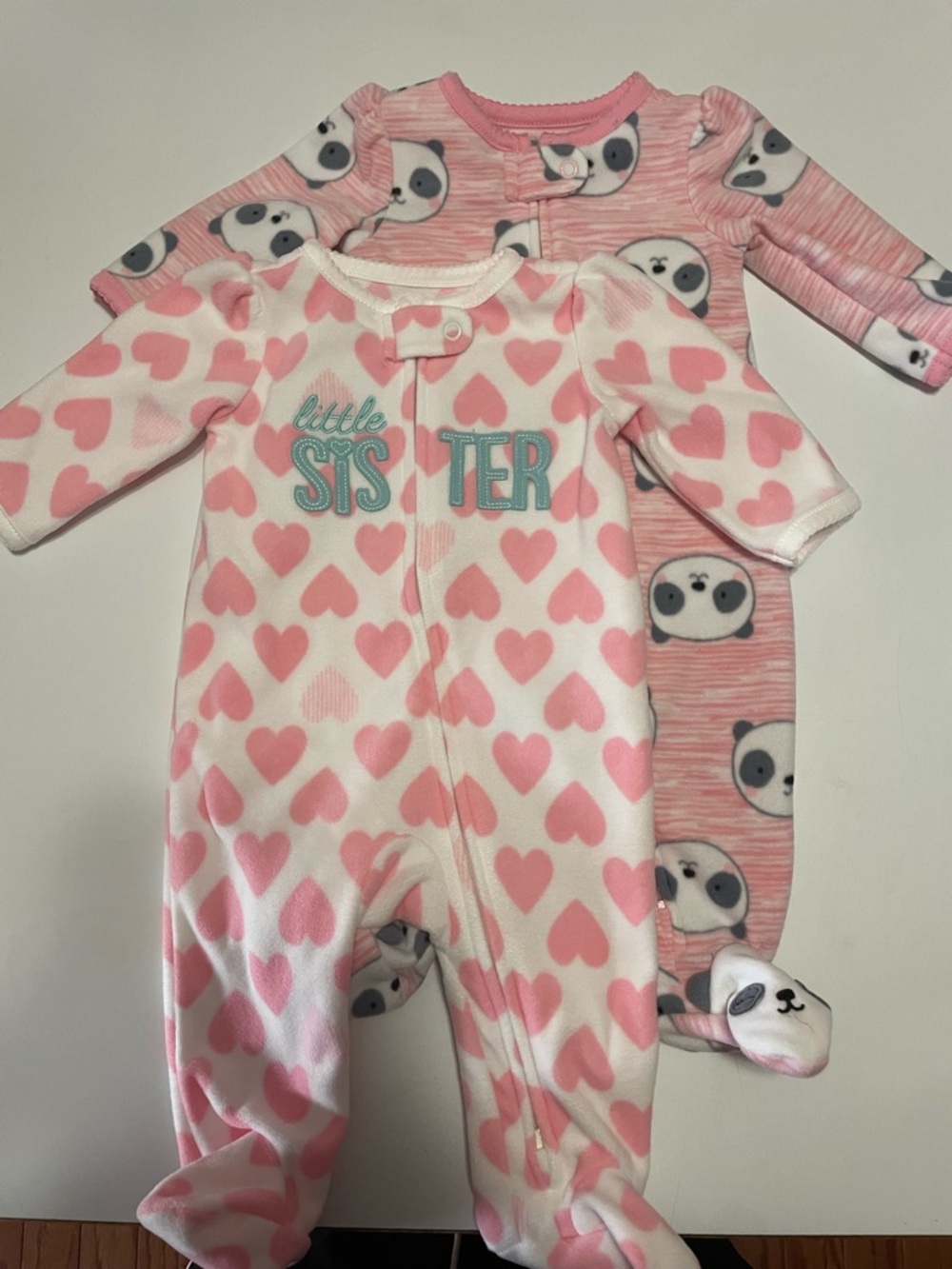 NWOT - Carter's Pink and White Heart 'Little Sister' Footed One-Piece Set